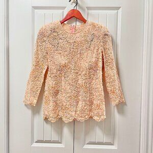 Vintage Pink Coral Lace Floral Pearl Embellished Top